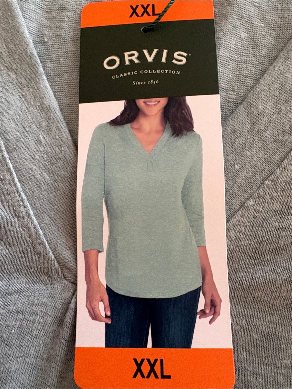 Orvis Women's V-Neck Mint Green 3/4 Sleeve Top NWT